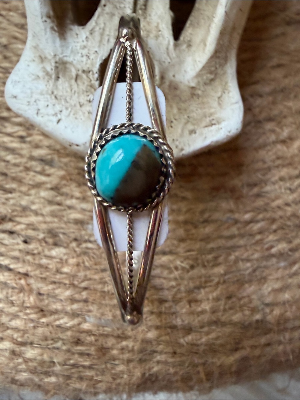 Esther White Navajo Sterling Silver Turquoise and Brown Stone Cuff Bracelet